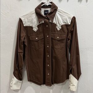 Cruel Girl Brown and White Button Down Shirt
